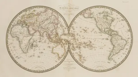 Atlas – Brué, A. H. Atlas universel de Géographie physique, politique et historique, ancienne et moderne. Med stukket titel og…