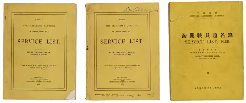 Asien - Kina – China. The Maritime Customs. Service List. Toogtredivte, treogtredivte og fireoghalvfjerdsindstyvende nummer. 3 bind. Shanghai 1936,…