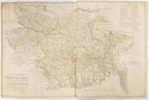 एशिया - भारत – An Actual Survey, of the Provinces of Bengal, Bahar &c. W. Haydon और Andrew Dury द्वारा सीमांत-रंगीन ताम्रपत्र मानचित्र…