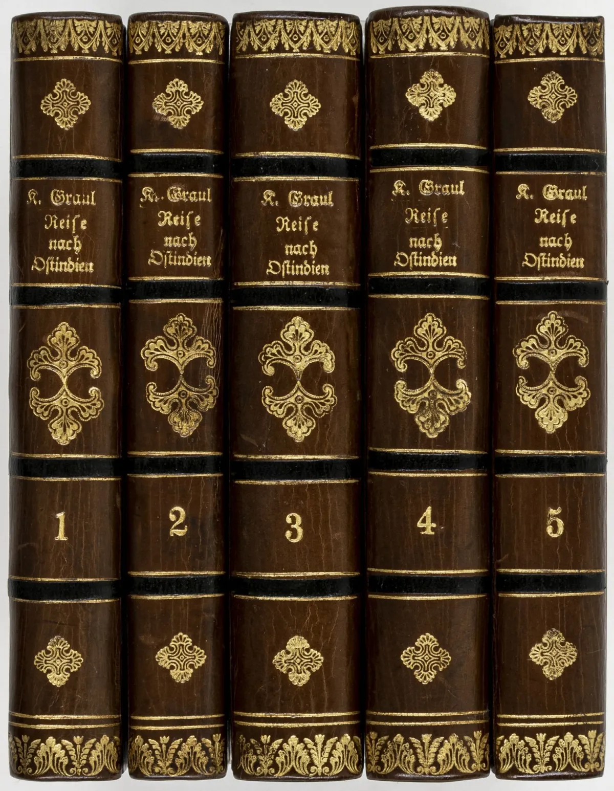 亚洲 - 印度 – Graul, Karl。《1849年7月至1853年4月经巴勒斯坦与埃及前往东印度的旅行》。5卷。含12…