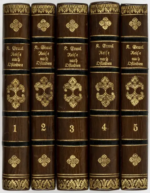 Asien - Indien – Graul, Karl. Rejse til Ostindien over Palæstina og Egypten fra juli 1849 til april 1853. 5 bind. Med 12…