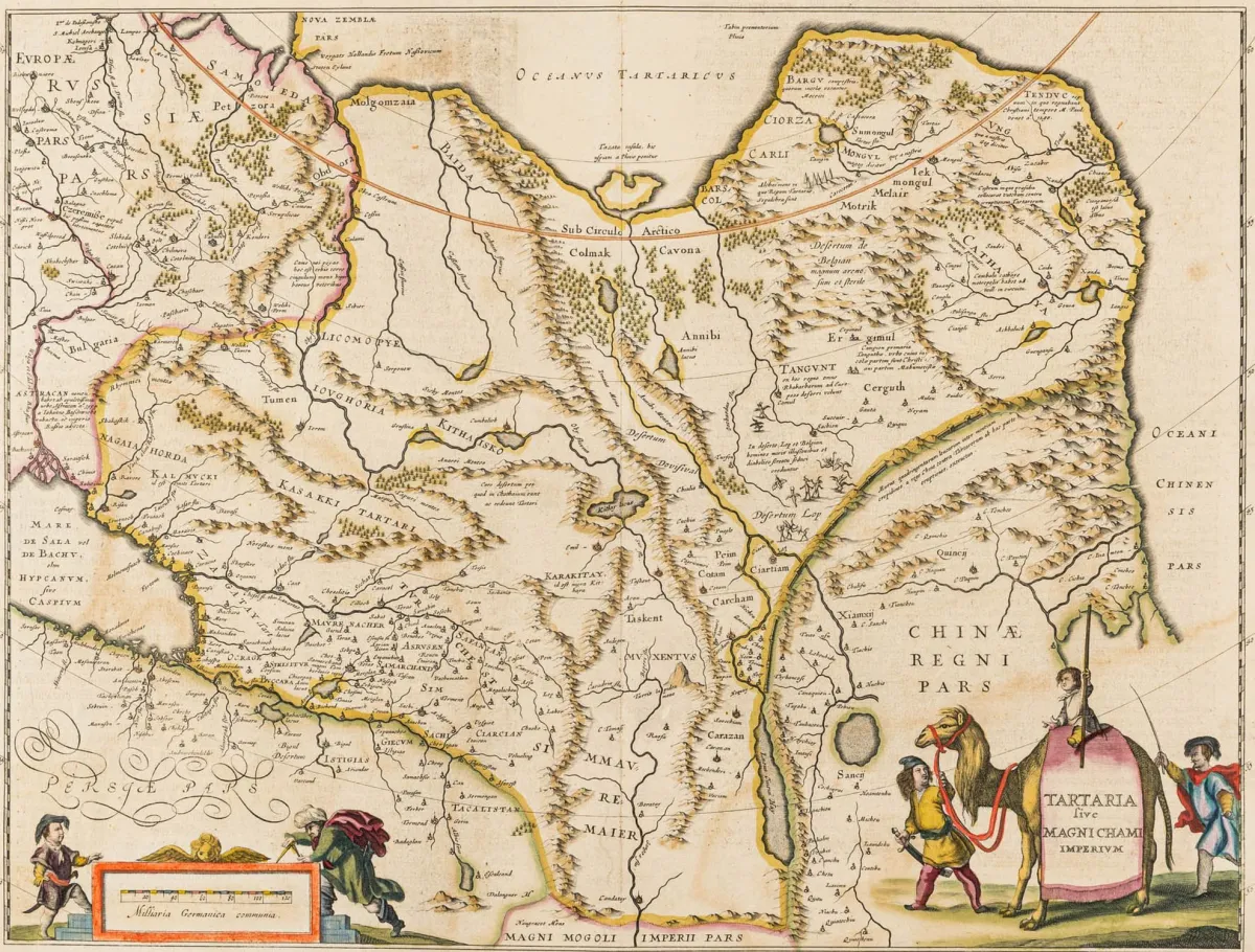 亚洲 - 西伯利亚 – Tartaria sive Magni Chami Imperium。Willem Jansz. Blaeu 约1640年手工上色铜版地图。版画尺寸：38.5…