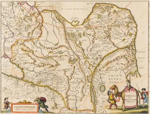 एशिया - साइबेरिया – Tartaria sive Magni Chami Imperium। Willem Jansz. Blaeu का लगभग 1640 का हाथ से रंगा तांबे पर उत्कीर्ण मानचित्र। प्लेट माप: 38.5…