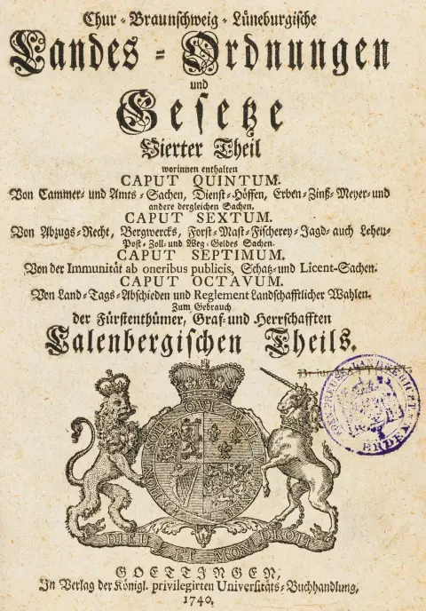 Tyskland - Niedersachsen – Chur-Braunschweig-Lüneburgiske landordninger og love, til brug for Hans Kongelige Majestæt af Storbritannien…