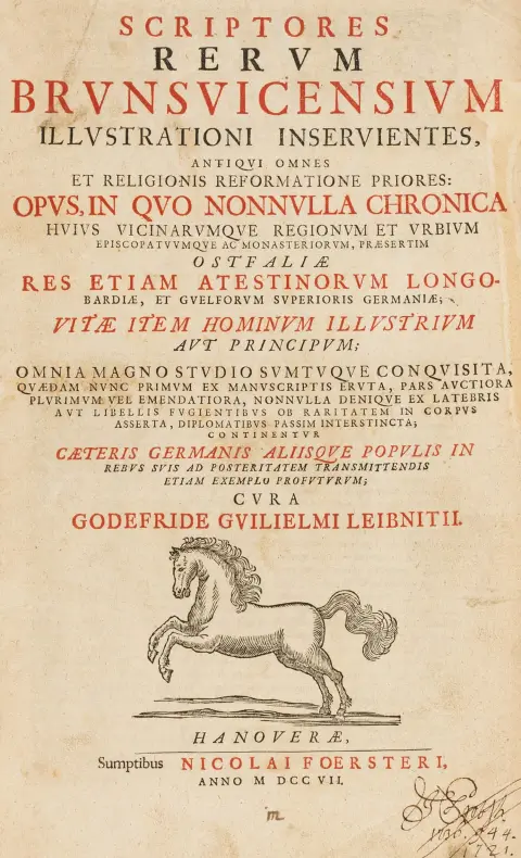 Tyskland - Niedersachsen – Leibniz, Gottfried Wilhelm. Scriptores rerum Brunsvicensium. Bind 1 (af 3). Hannover, Förster, 1707. 22…