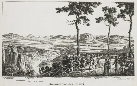 Tyskland - Sachsen – Richter, Adrian Ludwig. 30 udsigter og perspektiver til lommebogen for besøg i det saksiske Schweiz; nyoptaget og stukket af A. L. Richter.