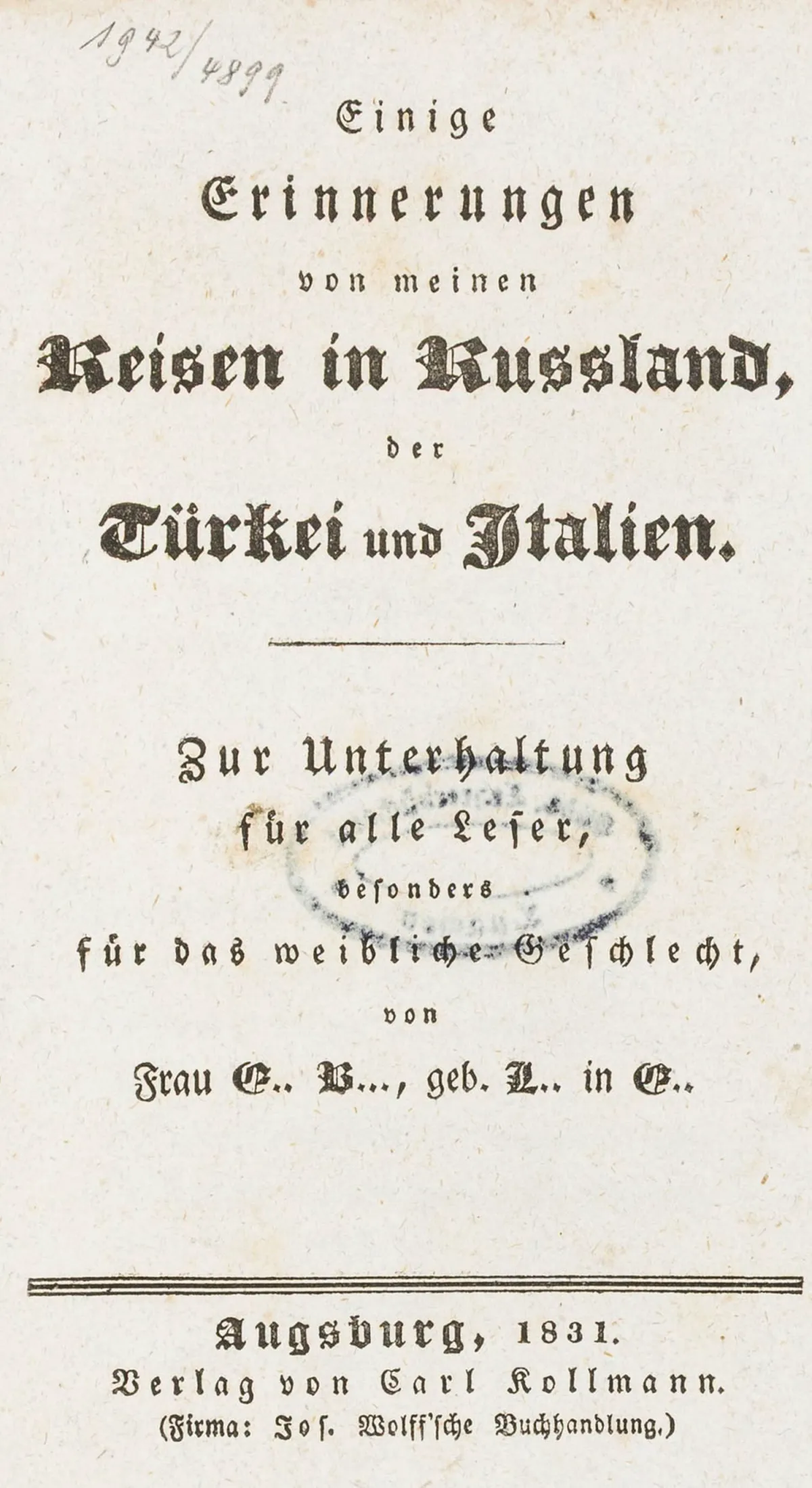 欧洲 – Bodenmüller-Lavater, Elisabeth。我在俄罗斯、土耳其和意大利旅行的一些回忆。供…消遣
