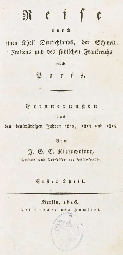 Europa – Kiesewetter, Johann Gottfried. Rejse gennem en del af Tyskland, Schweiz, Italien og det sydlige Frankrig til…