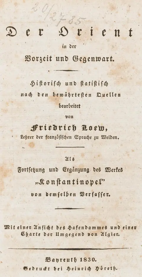 Europa - Grækenland – Loew, Friedrich. Grækernes frihedskamp. Bayreuth, fås i Weiden hos forfatteren, 1830. VIII, 216 s.