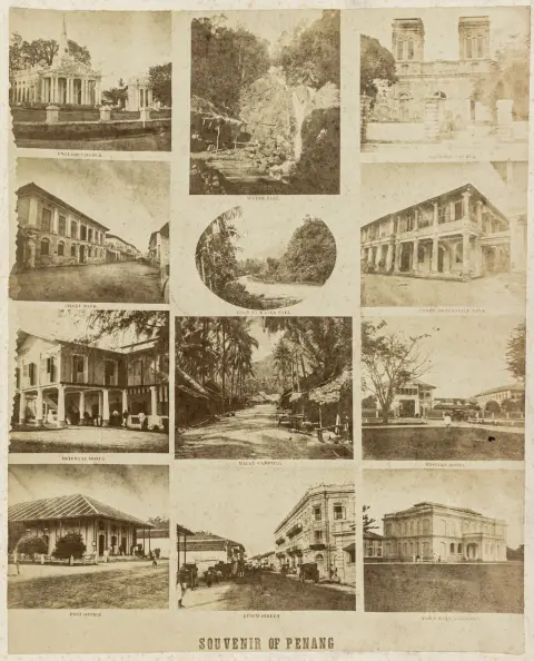 Malaysia – Malaysia, Singapore og Penang (håndskrevet omslagsskilt). Mappe med 11 originale fotografier. Vintages. For det meste albuminetryk.