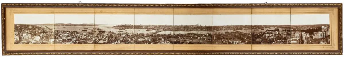 土耳其 – Gülmez Frères。Constantinople。由 8 张 Vintage 蛋白印相组成全景图。最后一段右下角有…
