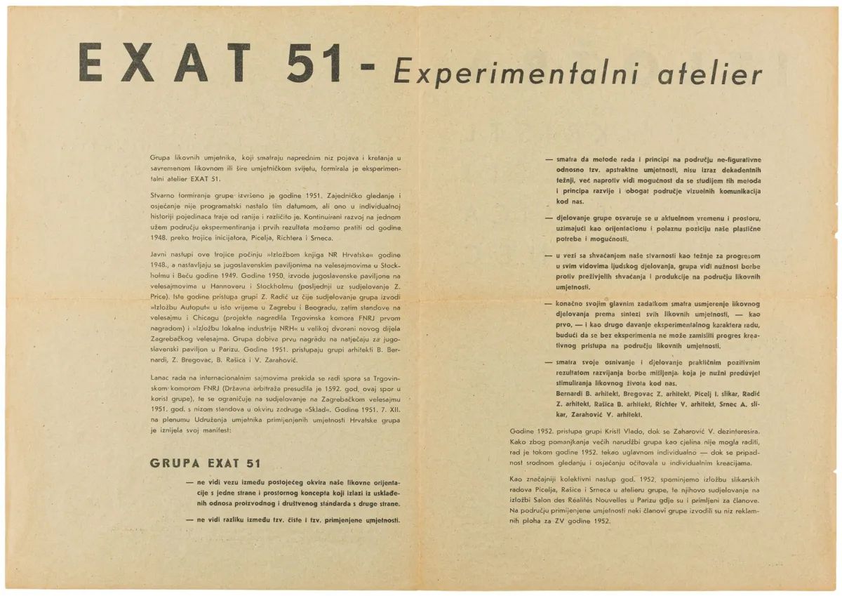 先锋派 - 东欧 – EXAT 51. 宣言。为展览"Kristl / Picelj / Rasica / Srnec"贝尔格莱德，Galerija…出版