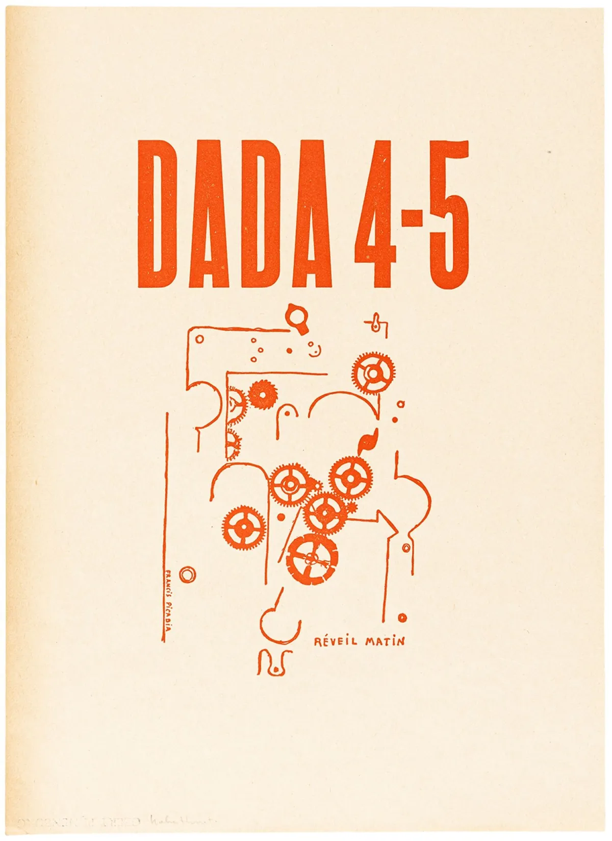 DADA – Picabia, Francis. DADA 4-5. Réveil matin.凸版印刷配印版。薄纸红色试印。版上签名。约1919年。