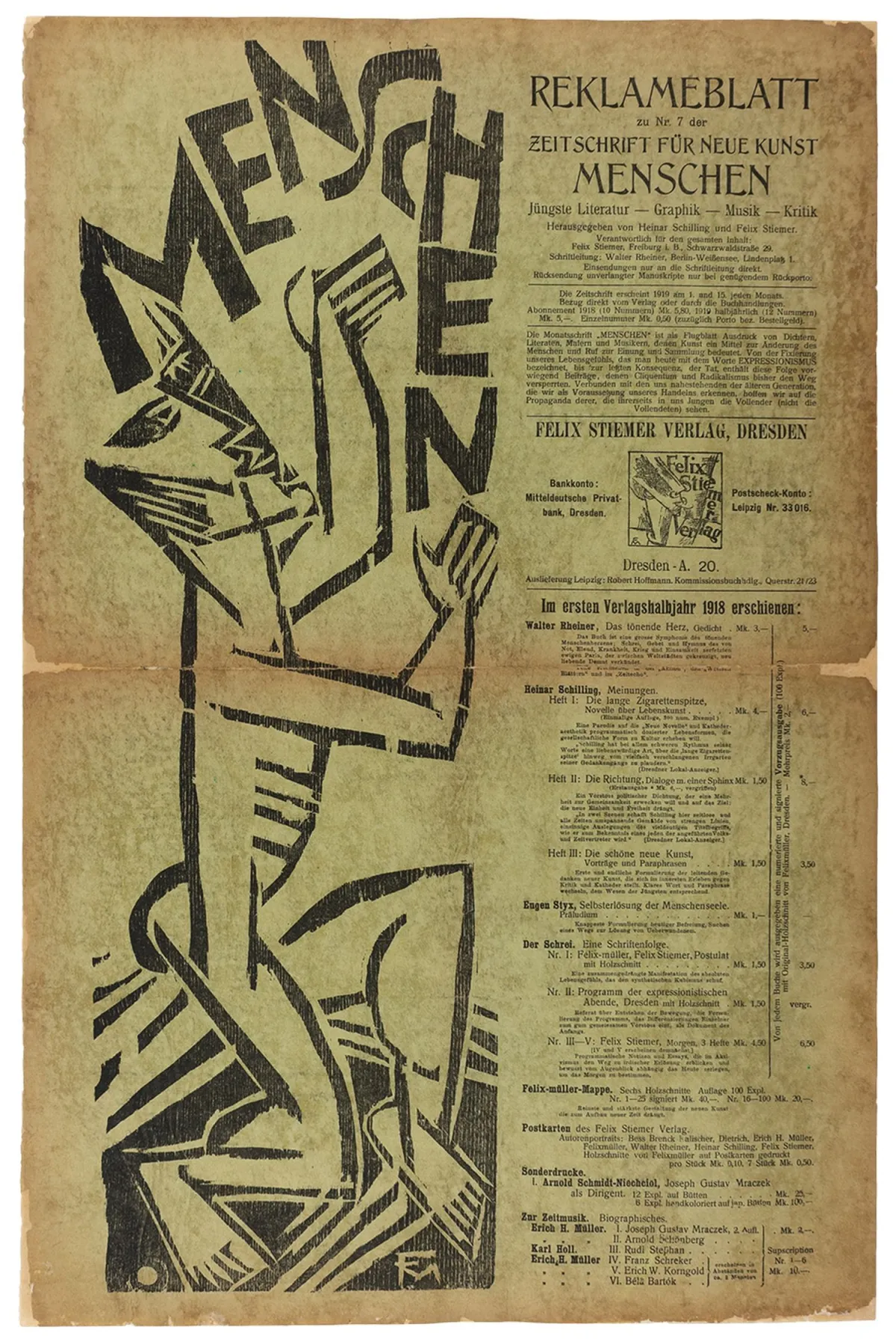 表现主义 – Menschen。新艺术杂志Menschen第7期广告页。由Felix Stiemer编辑。含…
