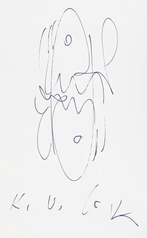 Götz, Karl Otto – Samling af 6 værker, heraf 3 med dedikation og originaltegning i kuglepen eller blæk. 1985-2000. 29,5 x 23 cm…