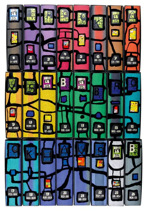 Hundertwasser, Friedensreich – Brockhaus Enzyklopädie. 19., fuldstændigt nybearbejdede udgave. 24 bind. Mannheim, F. A. Brockhaus, 1989-94.…