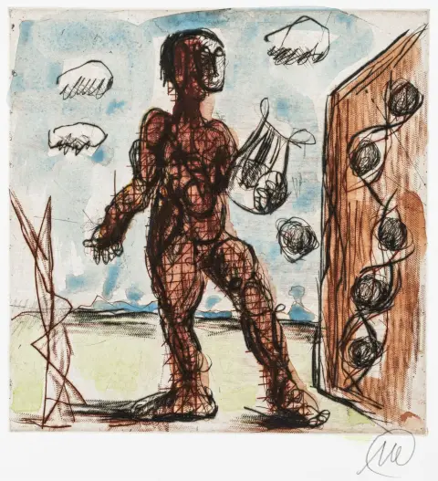 Lüpertz, Markus – Ich Orpheus. Med 1 akvarelleret radering på velin, 1 cd og 21 farveoffset-illustrationer. Karlsruhe, Compatype,…