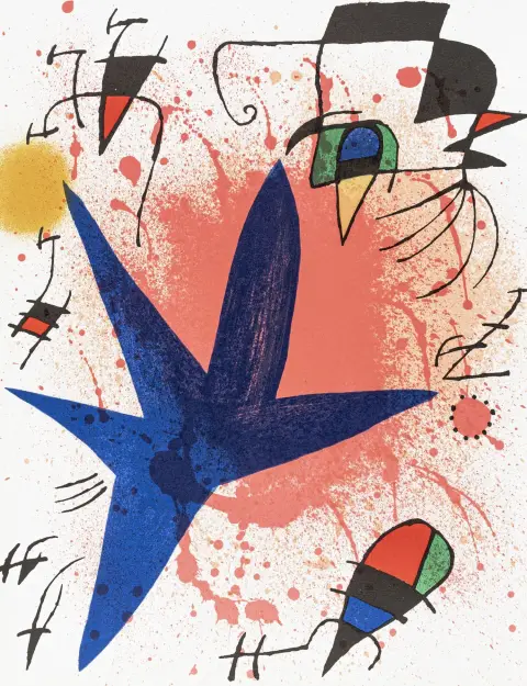 Miró, Joan – Mourlot, Fernand. Joan Miró. Lithographe. Bind 1-4 og 6 (af 6). Bind 4 foreligger i tysk og fransk udgave