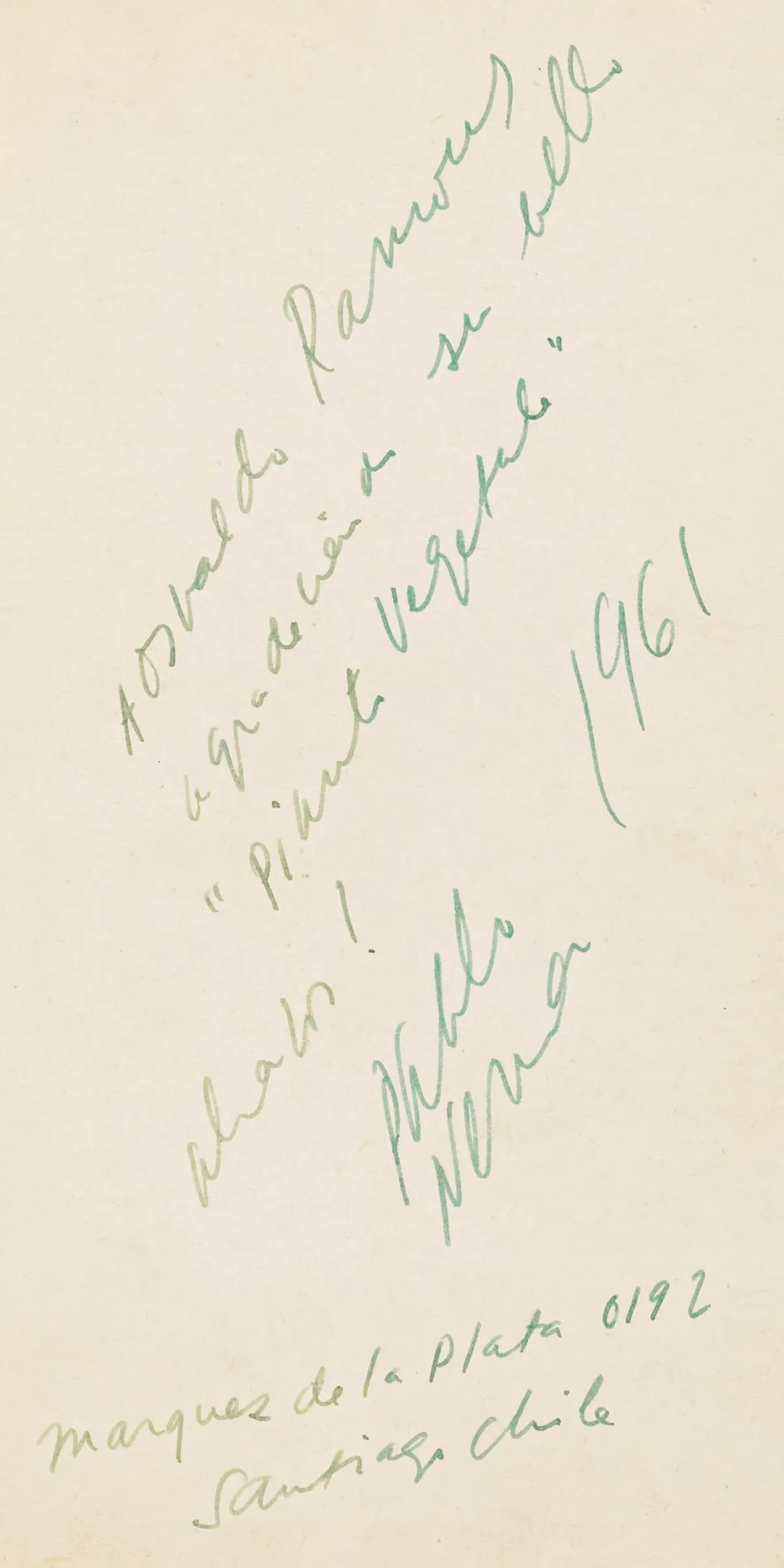 Neruda, Pablo – Navegaciones y regresos（航行与回归）。含签名题词。Buenos Aires, Editorial Losada, 1959。145 页。23.5…
