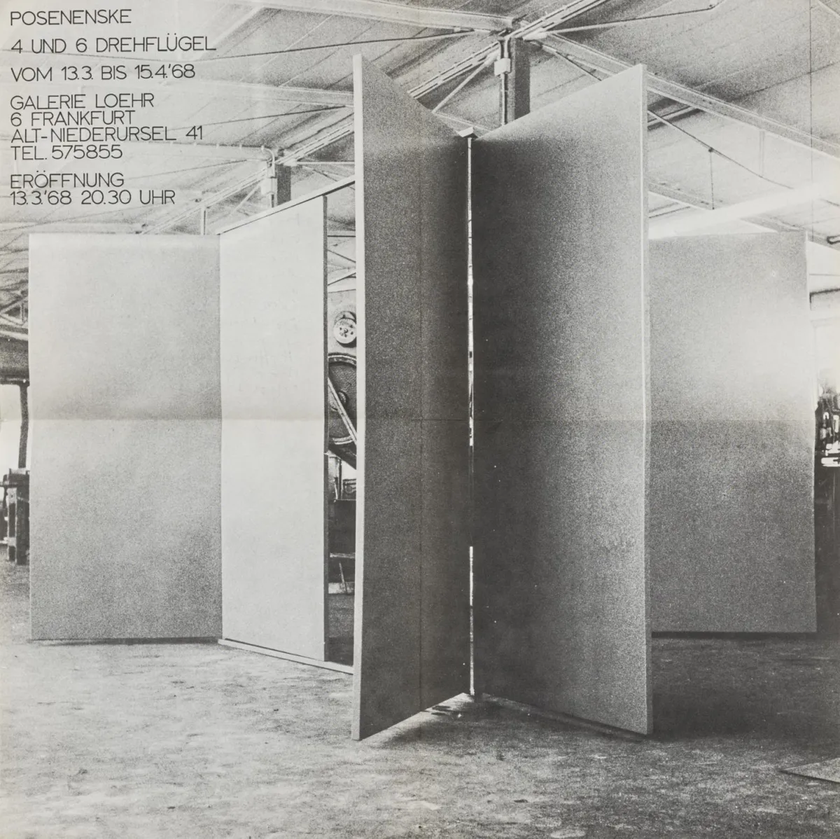 Posenenske, Charlotte – 4 和 6 个旋转翼。Galerie Loehr 画廊展览海报，法兰克福，1968年3月13日-4月15日。42 x 42 厘米。双重…