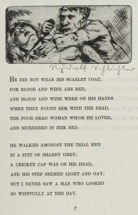 Schlichter, Rudolf – Wilde, Oscar. The Ballad of Reading Gaol. Med 61 originale raderinger (1 signeret) af Rudolf Schlichter i teksten.