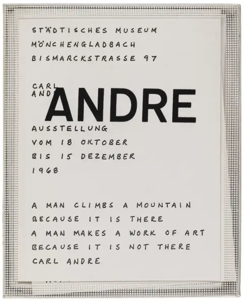 Städtisches Museum Mönchengladbach – Andre, Carl. (Bordløber). Mönchengladbach, Städtisches Museum, 1968. Hvid, mange gange foldet...
