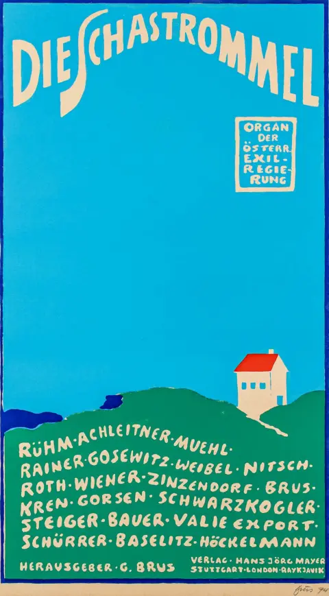 Acționism vienez – Brus, Günter. Die Schastrommel. Poster colorat în turcoaz și verde.