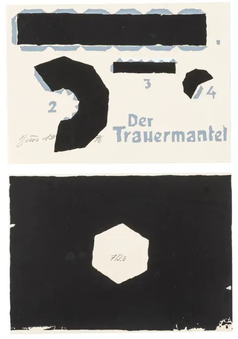 Acționism vienez – Brus, Günter. Der Trauermantel. Litografie pe 2 cartoane subțiri.