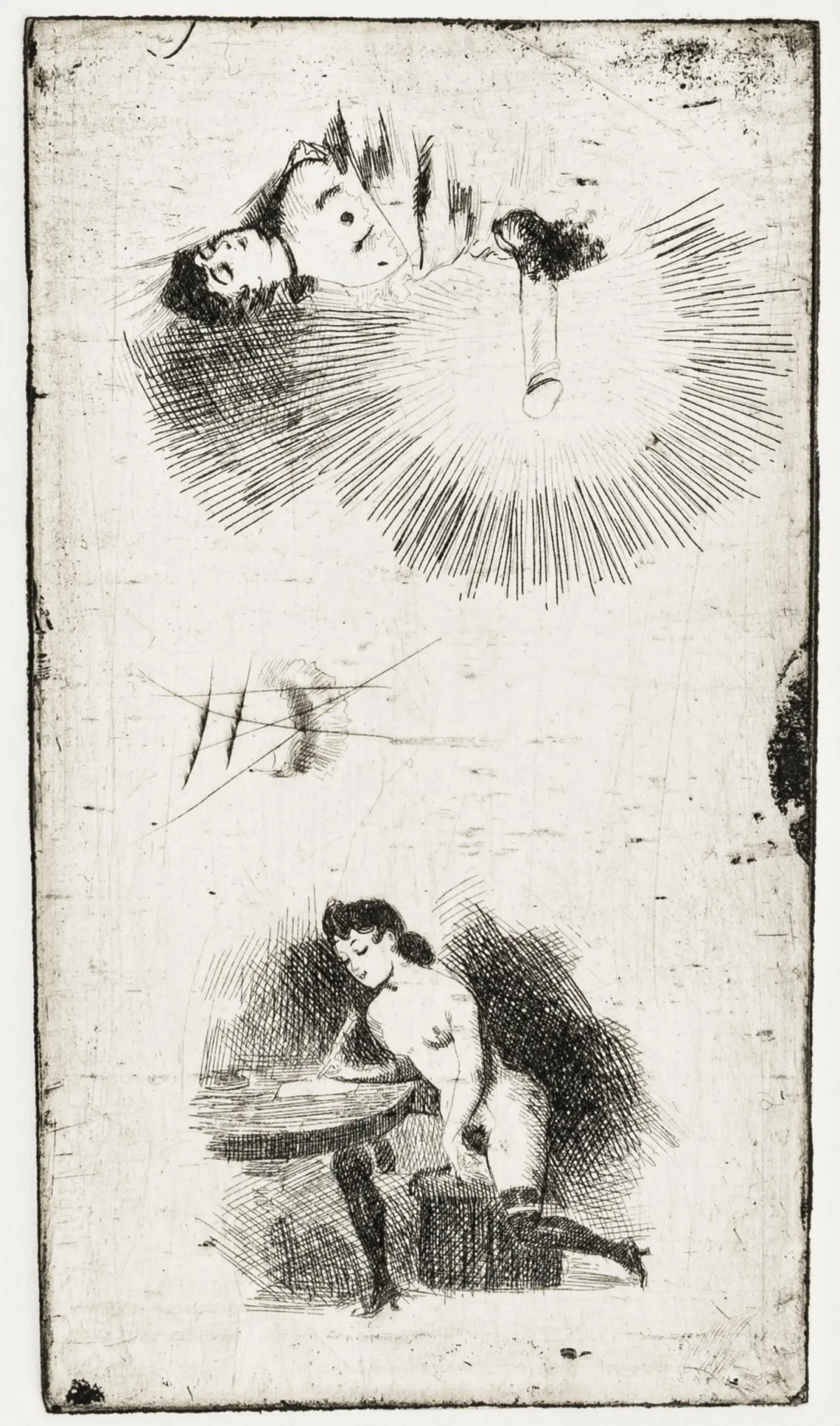 Three reversible erotic etchings on laid paper – probably early 20th century