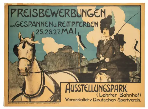 Julisteet – Schultz-Wettel, Fernand. Palkintokilpailut valjakko- ja ratsuhevosille - Ausstellungspark (Lehrter Bahnhof).
