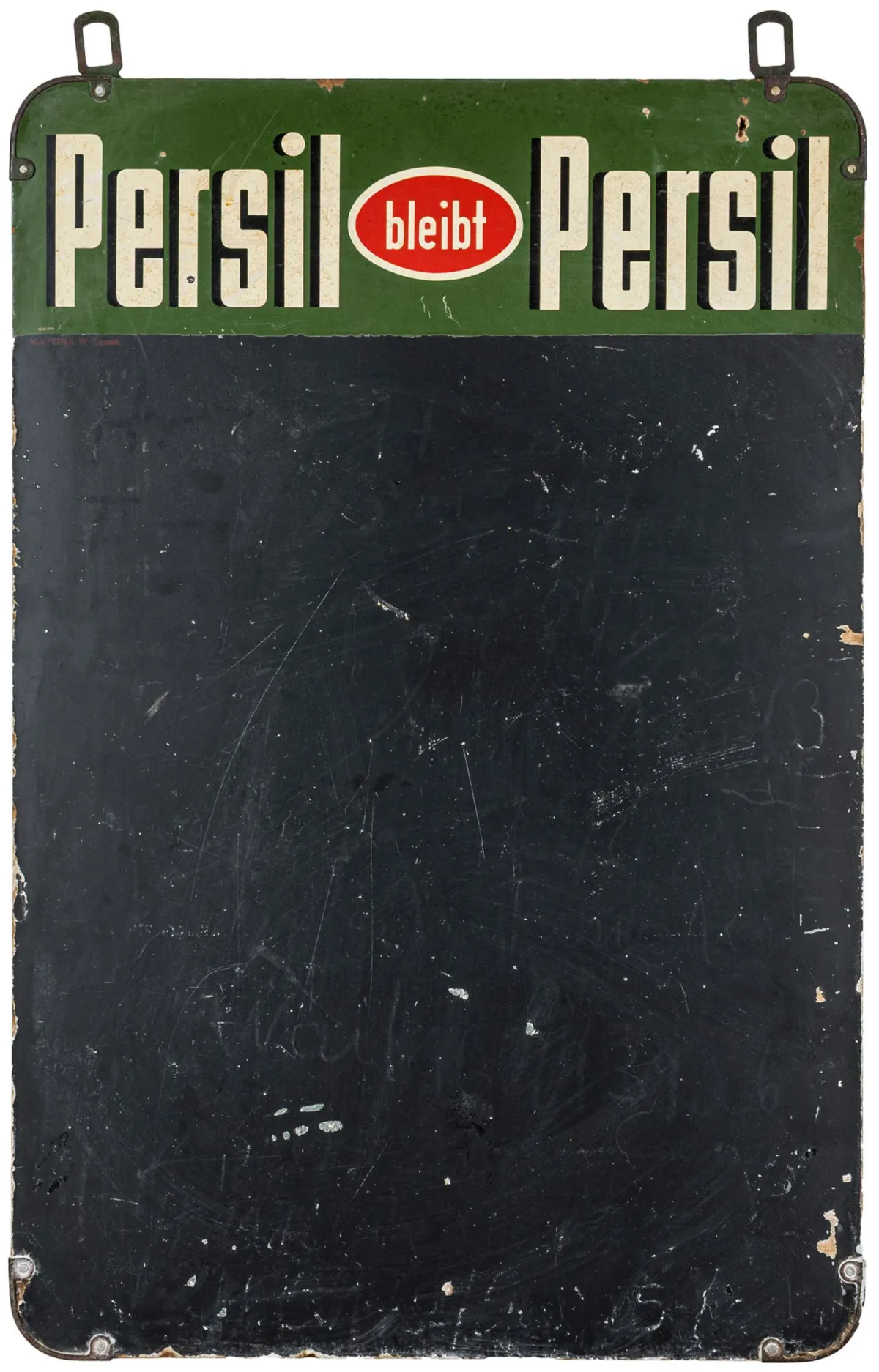 广告 – 4块广告牌和1面广告镜的收藏。约1930年代至1950年代。I. Persil bleibt Persil。带大板面。边角有金属配件,上方有悬挂装置。