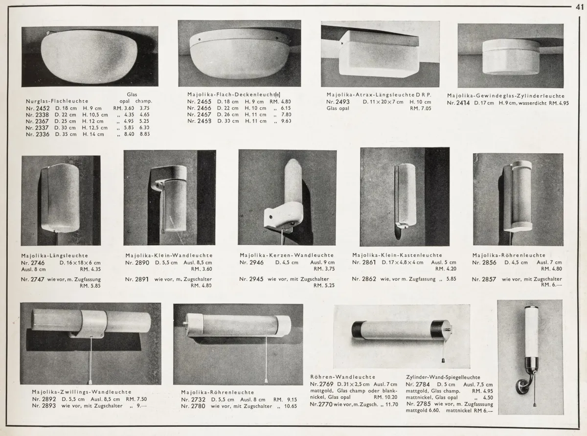 广告 – Wenzel, Walter。灯具目录第38号。约400幅插图。哈雷，自出版，1938年。2页，63页。24 x 33厘米。