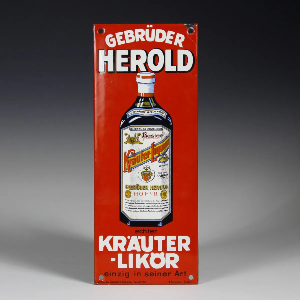 广告 – Gebrüder Herold 草本利口酒搪瓷牌。德国，约1920年，门牌，约25 x 10厘米