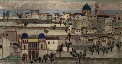 Kampf, Arthur – Senza titolo. (Città meridionale). Olio su tela. Firmato in basso a destra. Probabilmente fine del XIX secolo. Dimensioni immagine: 55 x 101…