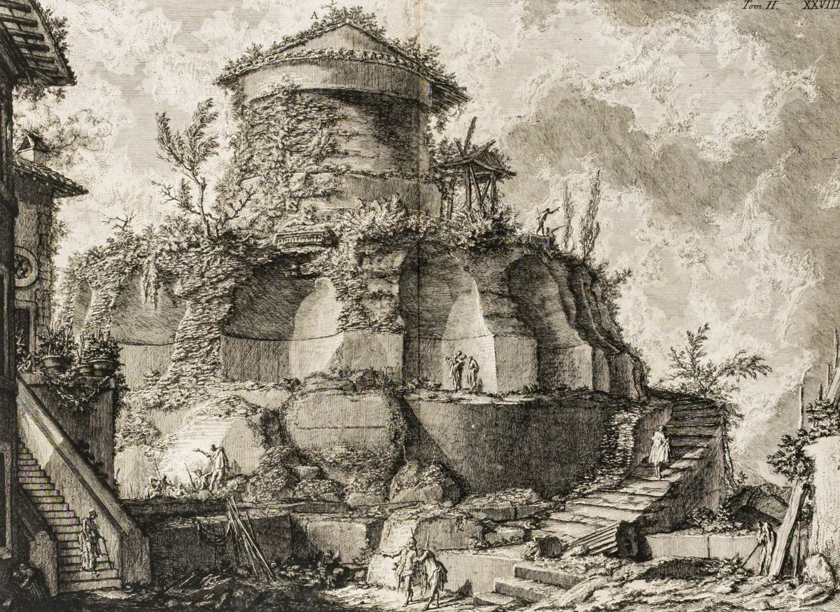 Piranesi, Giovanni Baptista – 四幅双页大幅蚀刻版画，出自《Le Antichitá Romane》。罗马，1756年。纸张尺寸：51 x 72 cm。