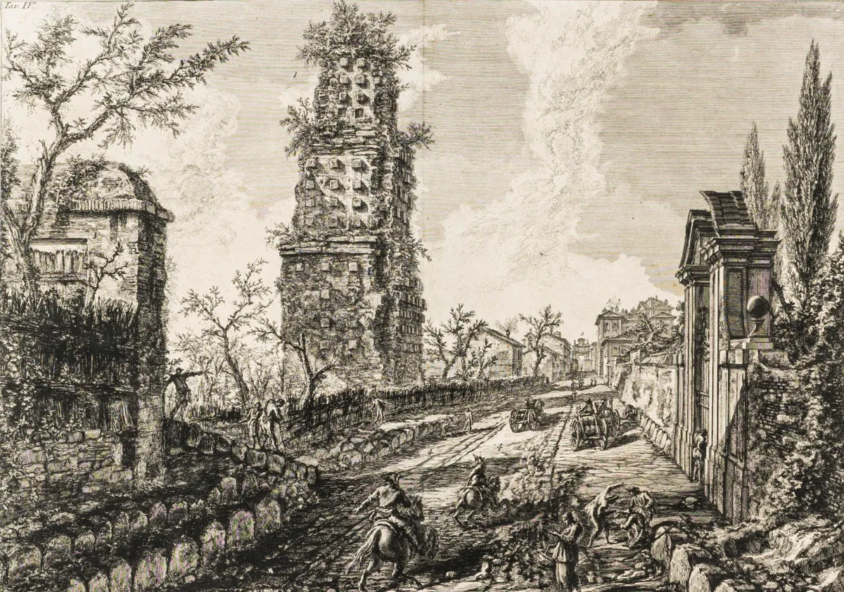 Piranesi, Giovanni Battista – 三幅双页大幅蚀刻版画，Francesco Piranesi 作，出自《Antichitá d'Albano e de Castel Gandolfo》。罗马，1764年。