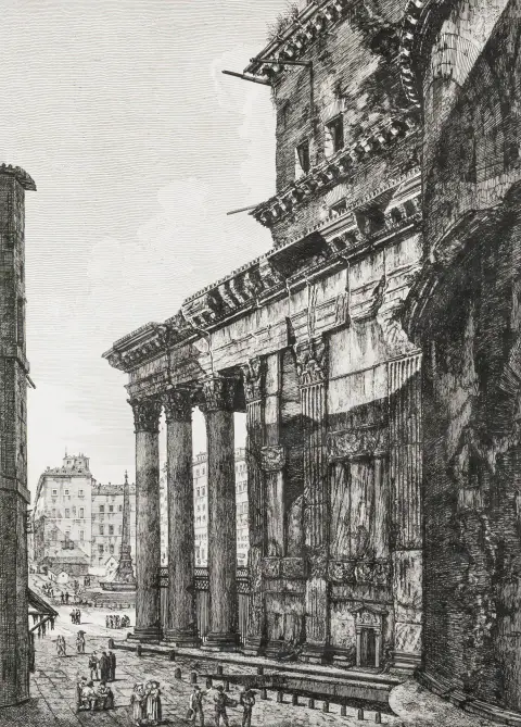 Rossini, Luigi – Samling av 4 kobberstikk fra serien "Le Antichità Romane ossia Raccolta delle piu interessenti Vedute di Roma…