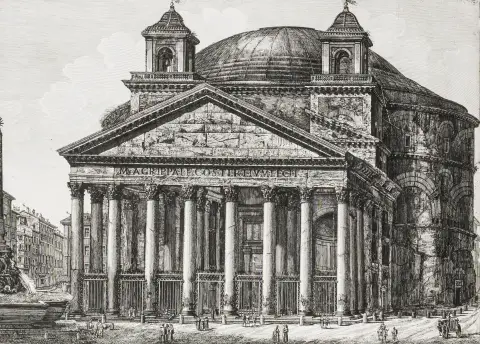 Rossini, Luigi – Samling av 4 kobberstikk fra serien "Le Antichità Romane ossia Raccolta delle piu interessenti Vedute di Roma…