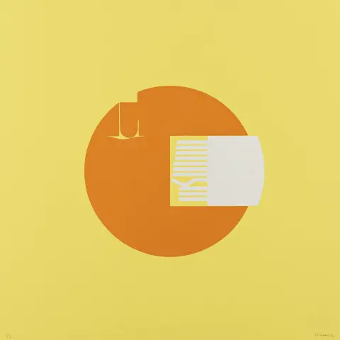 Acht, Réne Charles – Åtte serigrafier. Mappe med 8 fargeserigrafier og 1 original papirklipp på kartong.