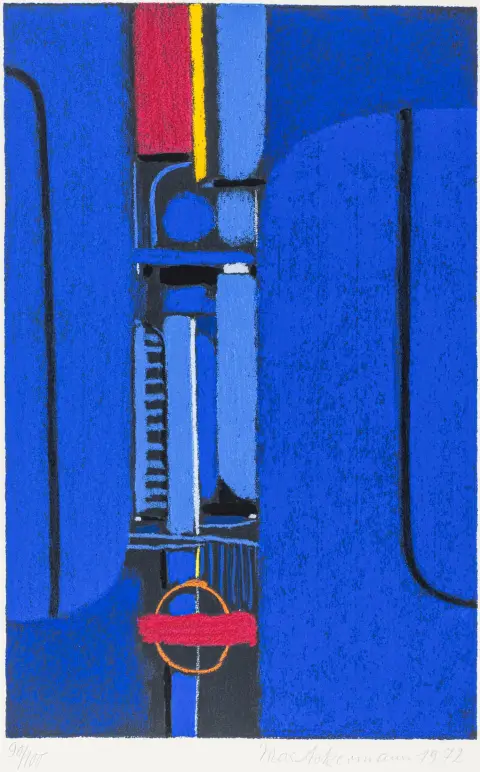 Ackermann, Max – Overbygde kontinenter. Kassett med 6 signerte serigrafier på Zerkall-papir etter pasteller fra 1972.…