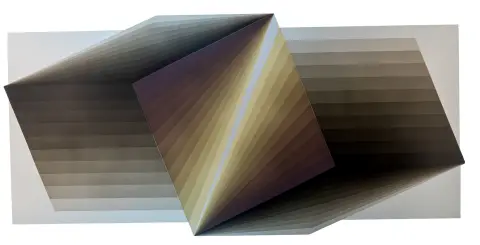 Albrecht, Joachim – Forma nel crepuscolo. Olio su alluminio. Sul verso firmato, datato e con doppia etichetta con timbro di successione. 1974.