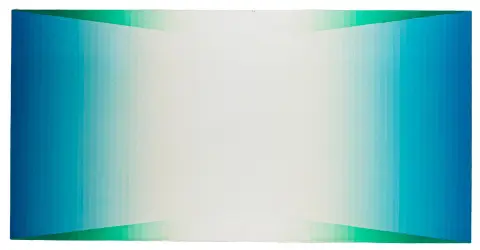 Albrecht, Joachim – Composizione 95/1 (blu con verde). Olio su alluminio. Sul verso su etichetta con timbro dell'eredità. 1995.