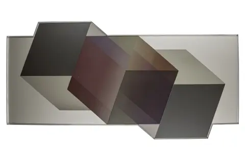 Albrecht, Joachim – Senza titolo. (Composizione geometrica). Olio e vernice su alluminio. Verso firmato e datato con pennarello, nonché etichetta con timbro dell'eredità. 1974.