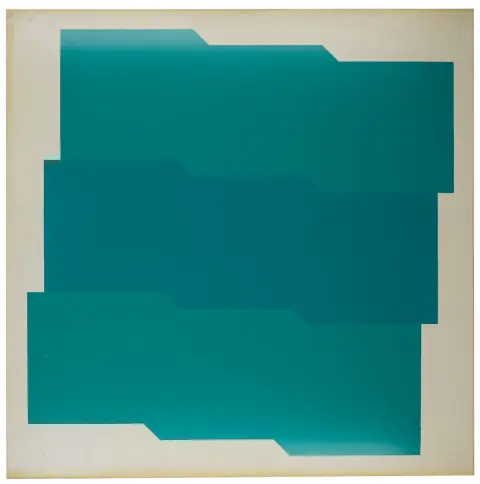 Albrecht, Joachim – Senza titolo. (Nella nebbia verde). Vernice su pannello di legno pressato. Verso etichetta con timbro dell'eredità. 1968.