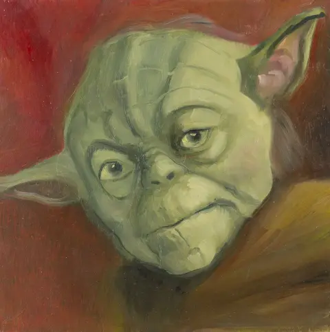 Animasyon sanatı – Mattuschka, Mara. Yoda. Tuval üzerine yağlıboya. Arkası imzalı, başlıklı ve tarihli. 2013. Ölçüler: 40 x 40 cm. Avusturyalı…