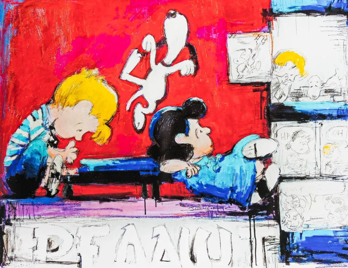 动画艺术 – McCormack, John。《Snoopy Dance》。半卡纸彩色石版画。左下编号。编号：21/99…