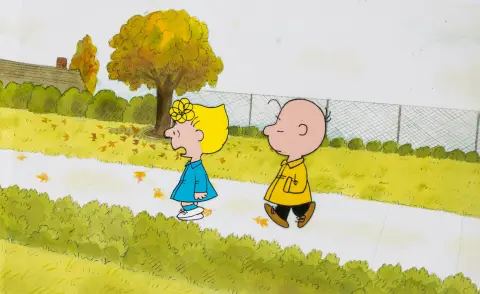 Animasyon Sanatı – Peanuts. "Charlie Brown and Snoopy Show"dan orijinal film celi "Charly and Sally Brown". 12-field 3-Cel Setup ile…