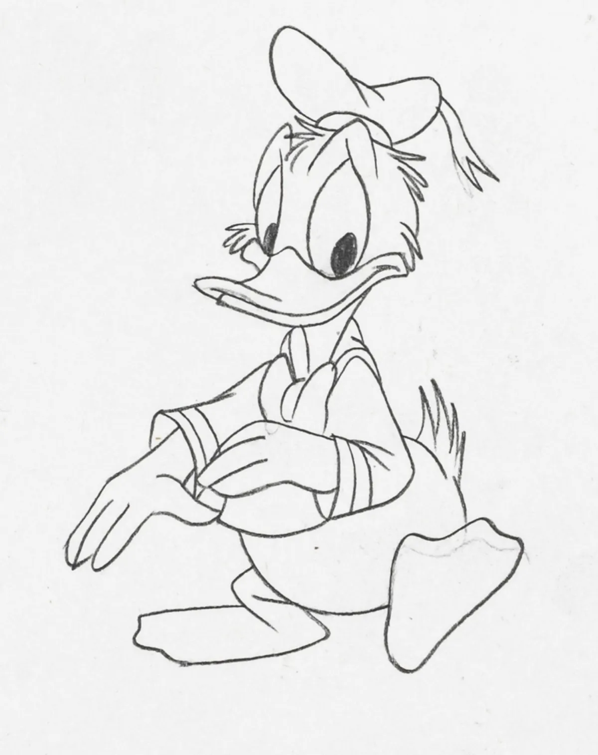 动画艺术 – Walt Disney Studios。来自《Careers》的2幅画。光滑绘图纸上的铅笔清稿，带预制孔。