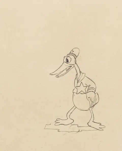 Animasyon sanatı – Bilinmiyor. "Dognapper"dan Donald Duck. Management Bond kâğıdına kurşun kalem çizim.