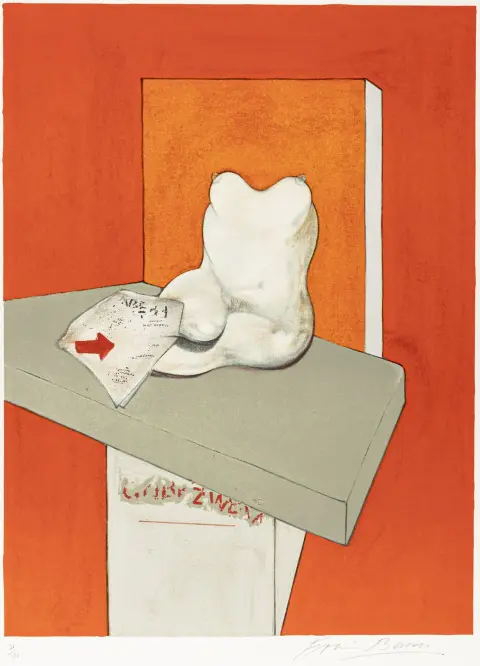 Bacon, Francis – Etude du Corps Humain d'apres Ingres. Fargelitografi på Arches. Signert og nummerert. Eksemplar: 71/180. 1984.